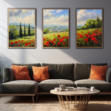 Tableau Triptyque Coquelicot Rouge